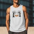Skeleton Reading Book In Hammock Halloween Reader Men Tank Top