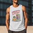 Unearth A Story Cute Turtle Reading Books Librarian Men Tank Top