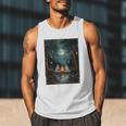 Vintage Ghost Book Reading Camping Gothic Halloween Teachers Men Tank Top