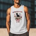 Women's Cat Books Romantic Floral Aesthetic Book Lover Cat Owner Men Tank Top