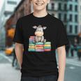 Adorable Donkey With Heart Sitting On Colorful Book Stack Graphic Youth