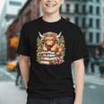 Bookworm Cute Highland Cow Reading Book Graphic Youth