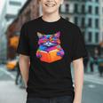 Cat Book Shirt Colorful Cat Reading Book Graphic Youth Cat Book Shirt Colorful Cat Reading Book Graphic Youth