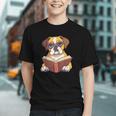 Cute Dog Boxer Reading Book Graphic Youth