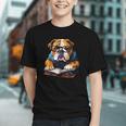 Cute Dog English Bulldog Reading Book Graphic Youth