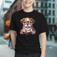 Cute Dog Puppy English Bulldog Reading Book Graphic Youth