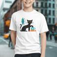 Cat Midcentury With Book And Coffee Atomic Age Mid Century Graphic Youth