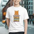 Cute Orange Tabby Cat Reading On Pile Of Books Graphic Youth Cute Orange Tabby Cat Reading On Pile Of Books Graphic Youth