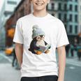 Cute Penguin Reading Book Faux-Crochet Print Graphic Youth