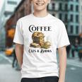 Sleeping Cat And Books With Coffee Lover Graphic Youth