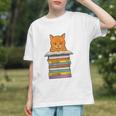 Cute Orange Tabby Cat Reading On Pile Of Books Graphic Youth Cute Orange Tabby Cat Reading On Pile Of Books Graphic Youth