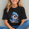 Adorable Book Lover Blue Jay With Reading Glasses Cute Graphic Youth