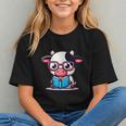 Adorable Book Lover Cow With Reading Glasses Cute Graphic Youth
