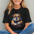 Cute Dog English Bulldog Reading Book Graphic Youth