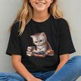 Cute Kitten Bookworm Adorable Cat With Glasses Reading Book Graphic Youth