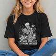 Skeleton Reading Book Anxious Stressed True Crime Obsessed Graphic Youth