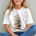 Book Stack With Flowers Reading Lover Bookish Graphic Youth