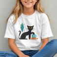 Cat Midcentury With Book And Coffee Atomic Age Mid Century Graphic Youth