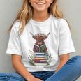 Cute Highland Cow With Book Floral Bookworm Librarian Book Graphic Youth Cute Highland Cow With Book Floral Bookworm Librarian Book Graphic Youth
