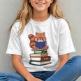 Cute Kawaii Kids Reading Books Glasses Red Panda Lover Graphic Youth