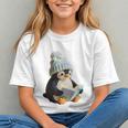 Cute Penguin Reading Book Faux-Crochet Print Graphic Youth