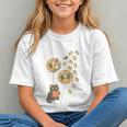 Cute Reading Cat With Kitten Dandelion Flowers Book Lover Graphic Youth