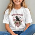Women's Cat Books Romantic Floral Aesthetic Book Lover Cat Owner Graphic Youth