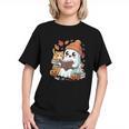 Cute Cozy Ghost Reading With Cat Book Lover Autumn Fall Graphic Youth