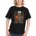 Read In Peace Skeleton Reading Book Halloween Teacher Graphic Youth