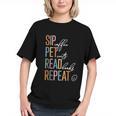 Sip Coffee Pet Cats Read Books Repeat Book Cat Lover Graphic Youth