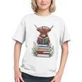 Cute Highland Cow With Book Floral Bookworm Librarian Book Graphic Youth Cute Highland Cow With Book Floral Bookworm Librarian Book Graphic Youth