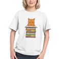 Cute Orange Tabby Cat Reading On Pile Of Books Graphic Youth Cute Orange Tabby Cat Reading On Pile Of Books Graphic Youth