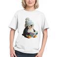 Cute Penguin Reading Book Faux-Crochet Print Graphic Youth