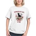 Women's Cat Books Romantic Floral Aesthetic Book Lover Cat Owner Graphic Youth