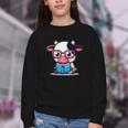 Adorable Book Lover Cow With Reading Glasses Cute Youth Crewneck Sweatshirt Adorable Book Lover Cow With Reading Glasses Cute Youth Crewneck Sweatshirt
