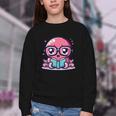 Adorable Book Lover Octopus With Reading Glasses Cute Youth Crewneck Sweatshirt