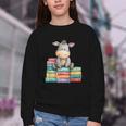 Adorable Donkey With Heart Sitting On Colorful Book Stack Youth Crewneck Sweatshirt