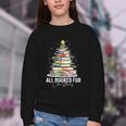 All Booked For Christmas Coquette Books Teacher Xmas Tree Youth Crewneck Sweatshirt