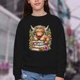 Bookworm Cute Highland Cow Reading Book Youth Crewneck Sweatshirt