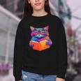Cat Book Shirt Colorful Cat Reading Book Youth Crewneck Sweatshirt