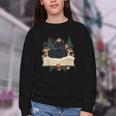 Cat On Open Book Mushrooms Ferns Dark Academia Youth Crewneck Sweatshirt