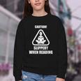 Caution Slippery When Reading Book Lover Youth Crewneck Sweatshirt