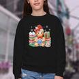 Christmas Gingerbread Man Reading Book Snowflake Teacher Youth Crewneck Sweatshirt