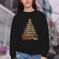 Christmas Tree Bookshelf Book Lover Library Youth Crewneck Sweatshirt