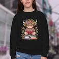 Cute Baby Highland Cow With Reading Book Bookworm Youth Crewneck Sweatshirt