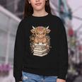 Cute Baby Highland Cow Reading Book Librarian Bookworm Youth Crewneck Sweatshirt