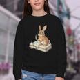 Cute Bunny Reading Book Glasses Bookworm Youth Crewneck Sweatshirt
