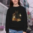 Cute Cat Book Flowers Youth Crewneck Sweatshirt Cute Cat Book Flowers Youth Crewneck Sweatshirt