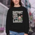 Cute Frog Support Your Local Library Librarian Book Lover Youth Crewneck Sweatshirt