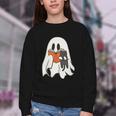 Cute Ghost Cat Reading Book Spooky Season Halloween Costume Youth Crewneck Sweatshirt